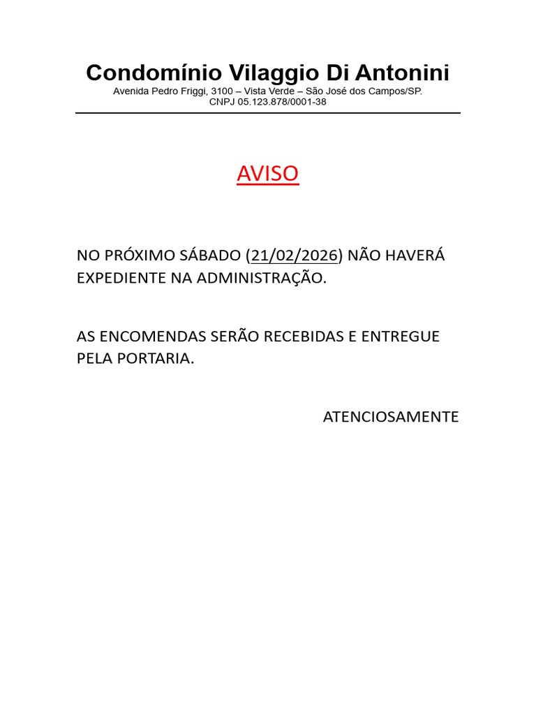 Circular Adm de Nao Funcionamento | PDF