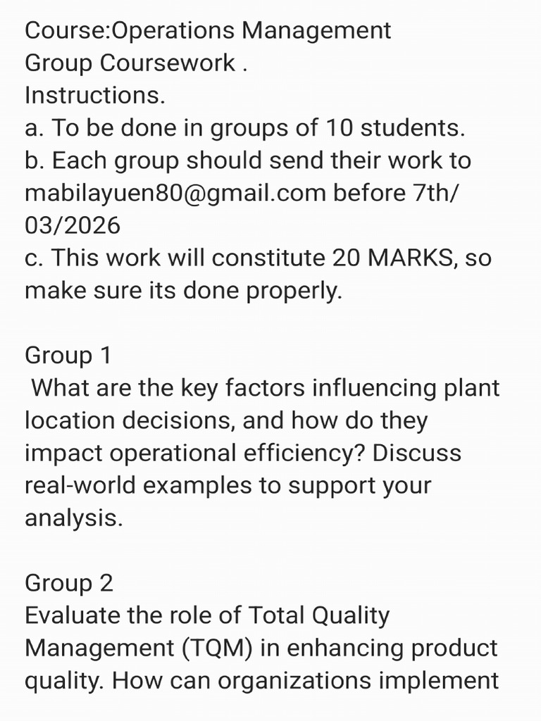Groups CW For Operations Management | PDF
