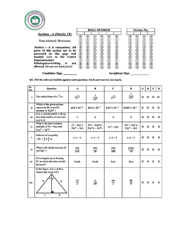 Model Paper 9th Maths | PDF