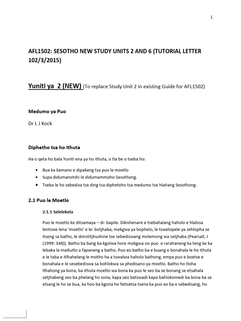 Afl1502+Sesotho+New+Study+Units+2+and+6 | PDF
