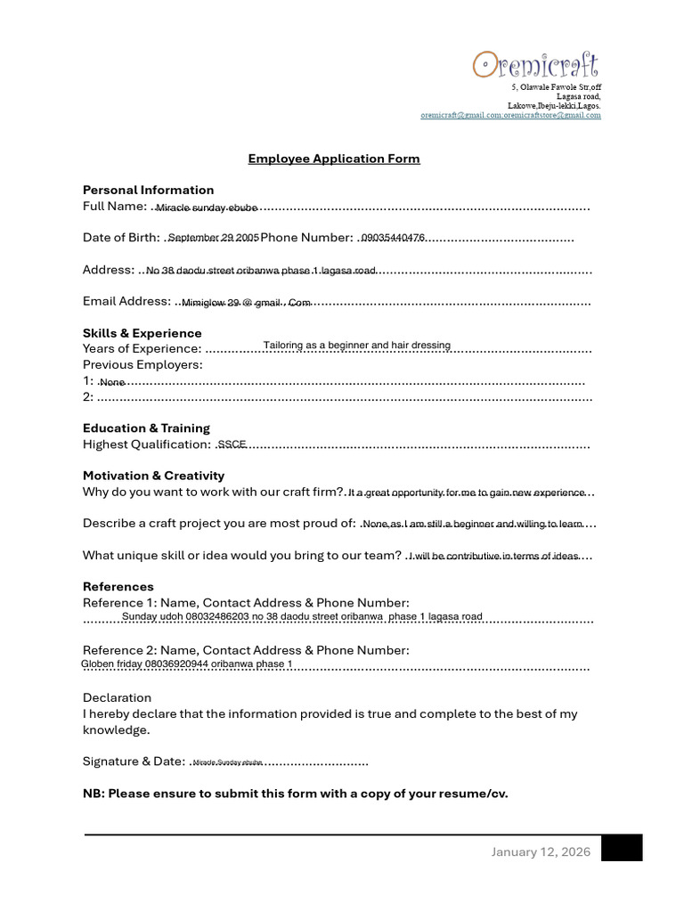 Employee Application Form | PDF