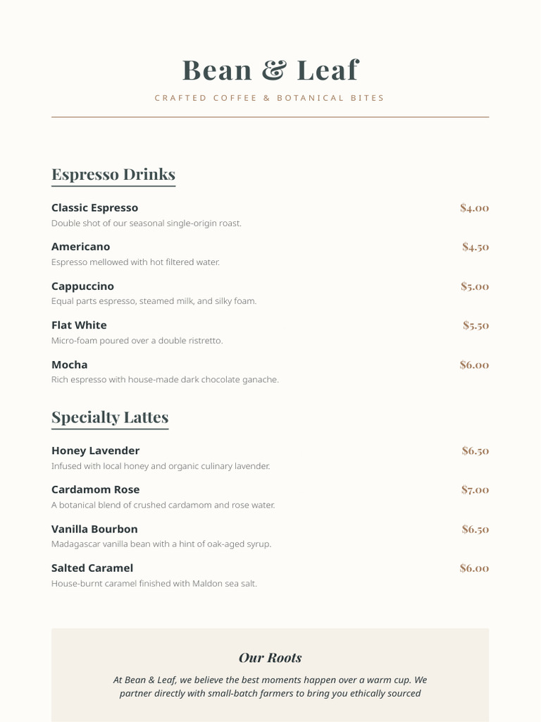 Bean & Leaf Menu Innovations Crafting Seasonal Delights | PDF | Foods ...