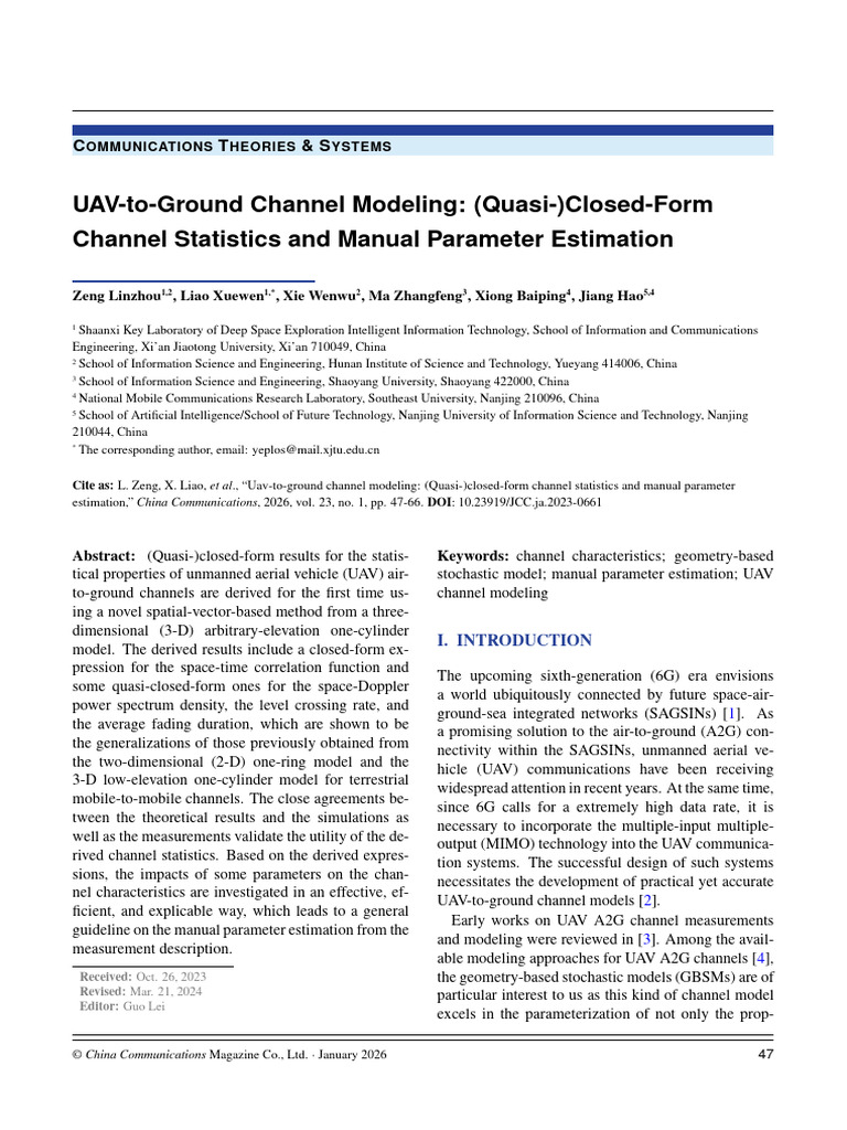 UAV To Ground Channel Modeling (Quasi) Closed Form | PDF | Geometry ...