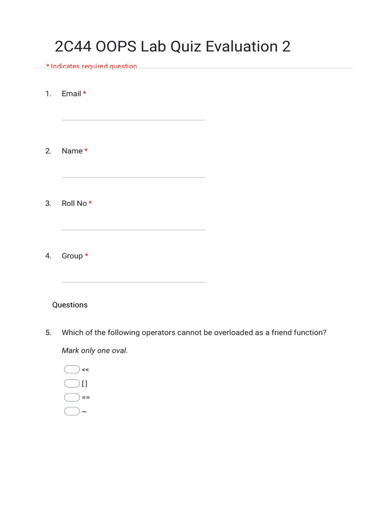 2C44 OOPS Lab Quiz Evaluation 2 | PDF