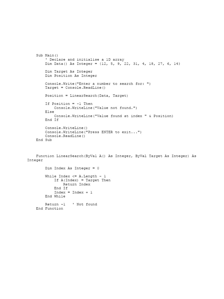 Linear Search Code 1 | PDF
