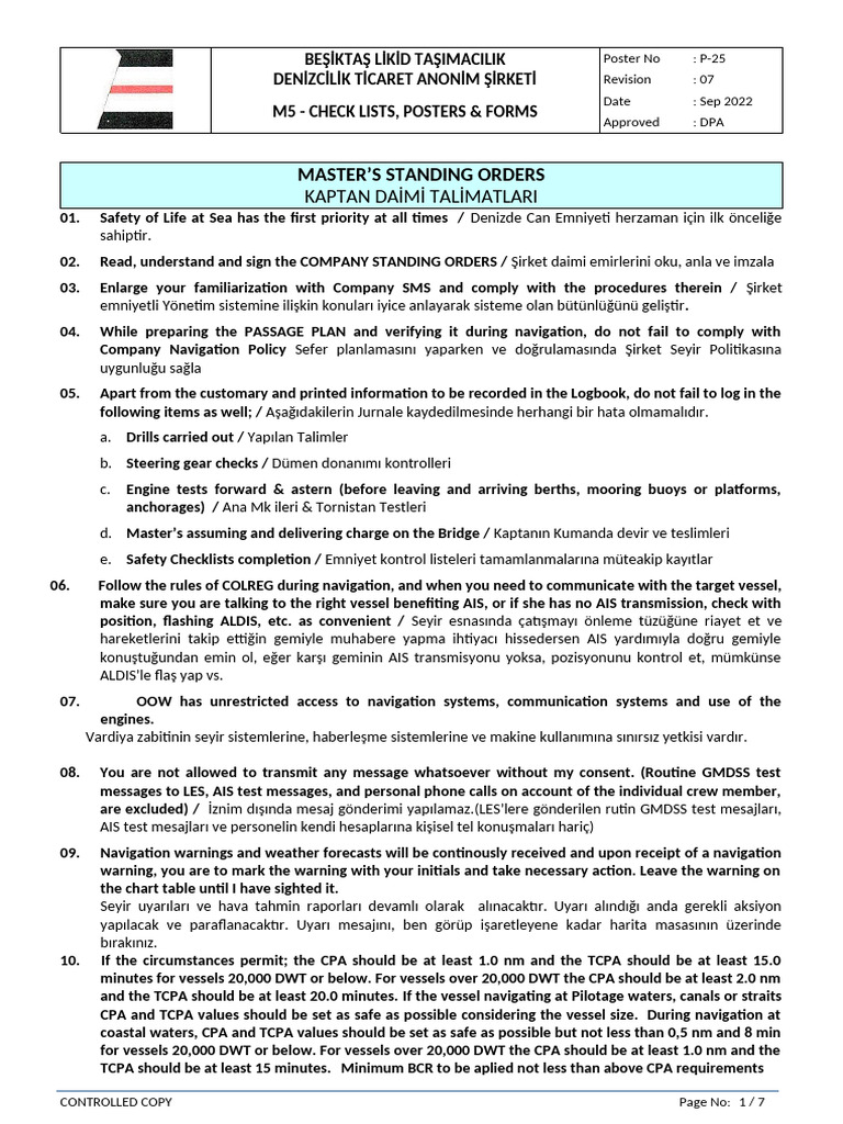 P 25 - Master Standing Orders | PDF