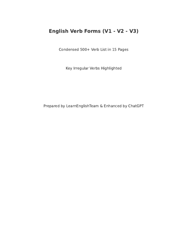Condensed English Verbs Note Sheet | PDF | Semantic Units | Linguistics