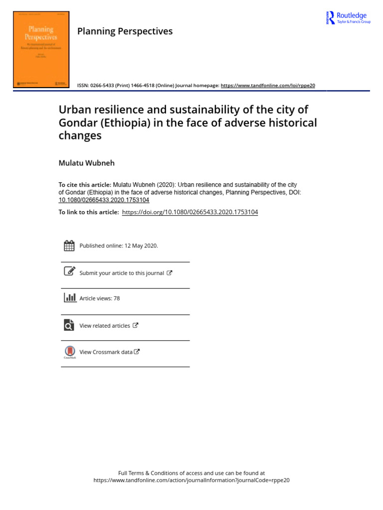 Urban Resilience and Sustainability of The City of Gondar (Ethiopia) in ...