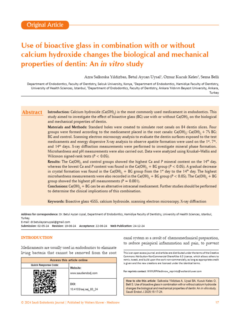 Use of Bioactive Glass in Combination With Or.3 | PDF | Physical ...