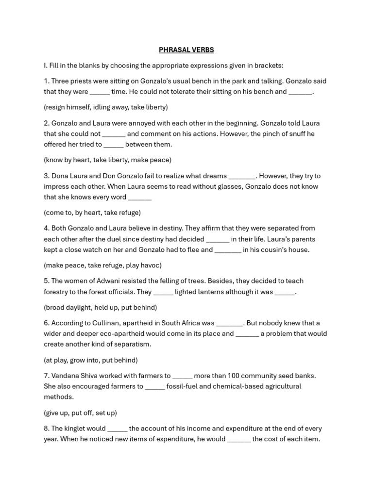Phrasal Verbs Worksheet | PDF