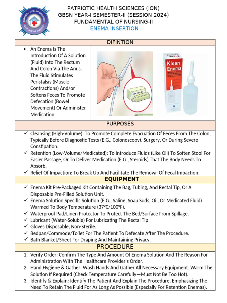 Enema Insertion | PDF | Rectum | Gastroenterology
