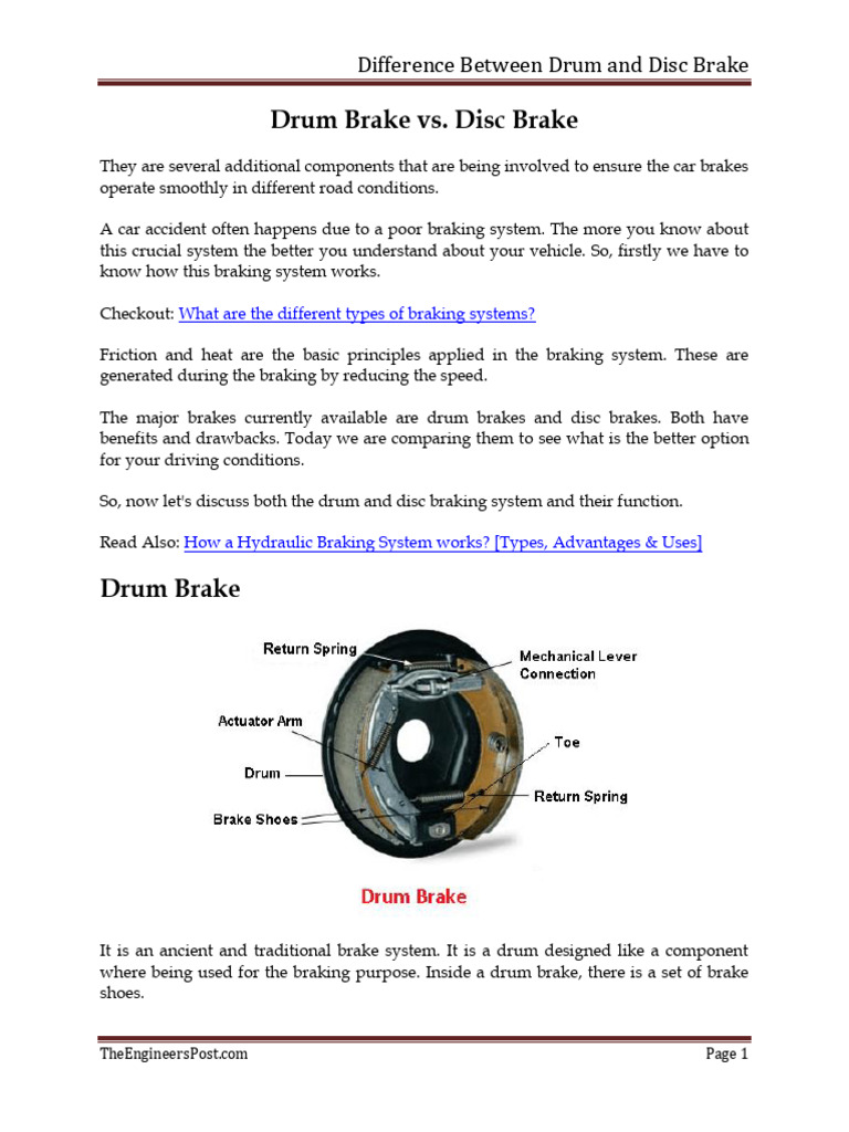 Drum Vs Disc | PDF | Brake | Machines