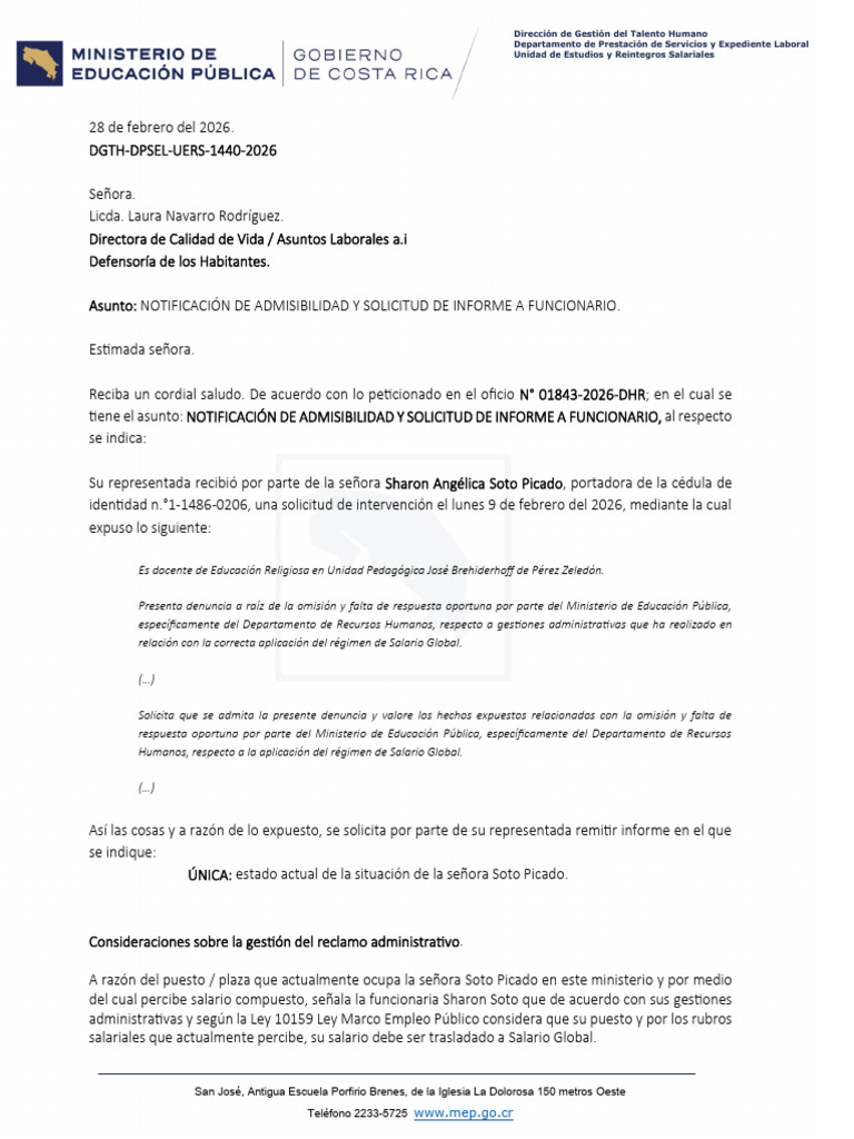 DGTH Dpsel Uers 1440 2026 Ref. Oficio 01843 2026 DHR | PDF | Salario ...
