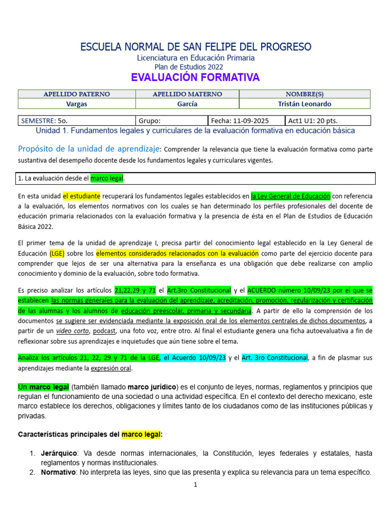 ACT1 U1-Estudiantes | PDF | Evaluación | Educación de la primera infancia