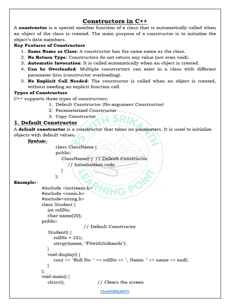 unit II c++ part II | PDF | Constructor (Object Oriented Programming ...