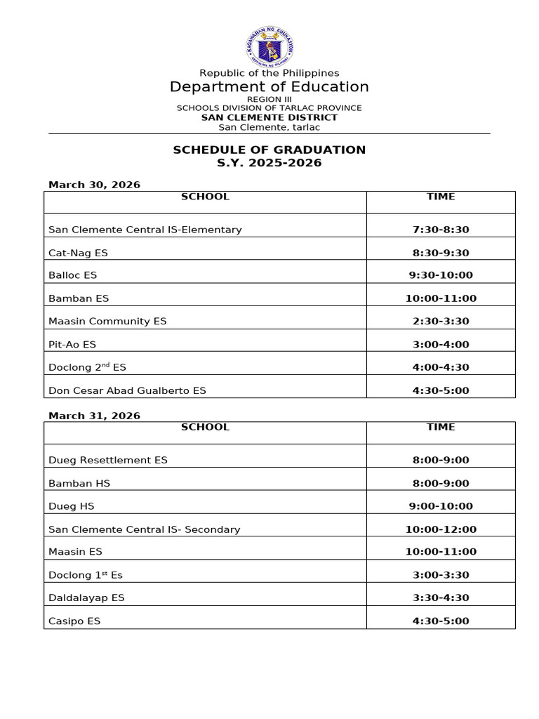Schedule of Graduation | PDF