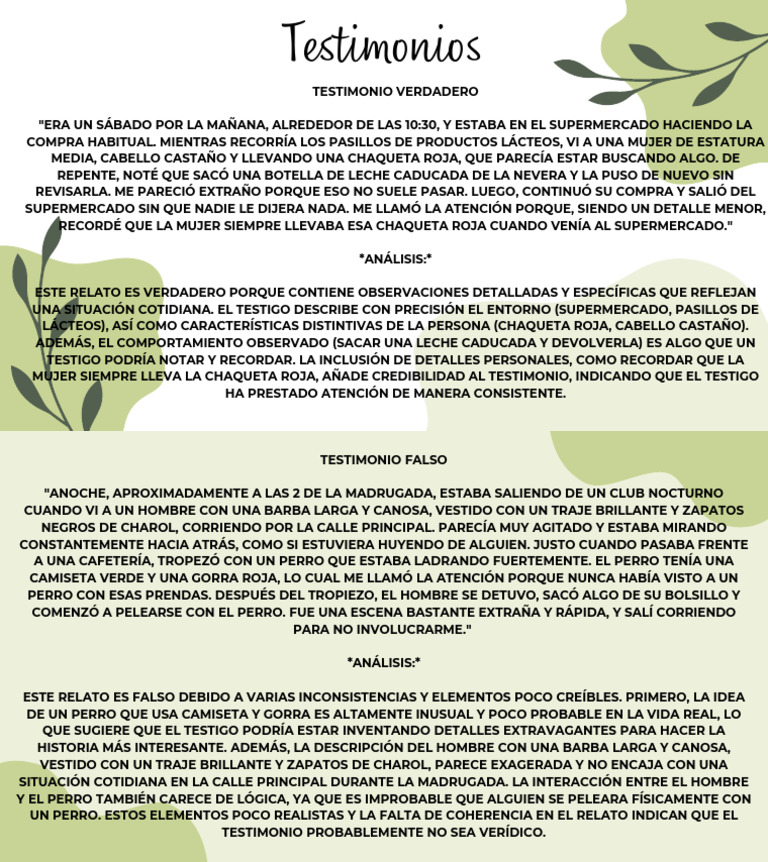 Testimonios | PDF | Testimonio | Testigo