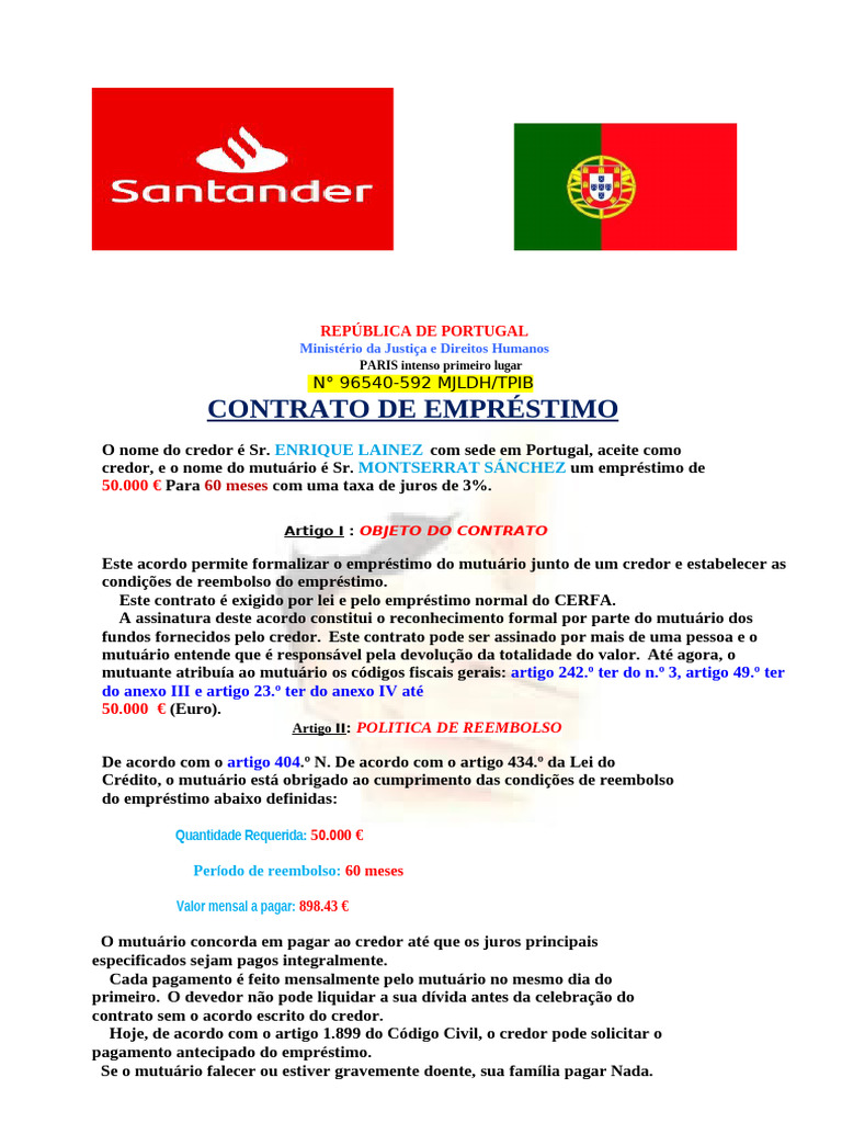 Contrato DE Empréstimo: #96540-592 MJLDH/TPIB | PDF | Empréstimos | Juros