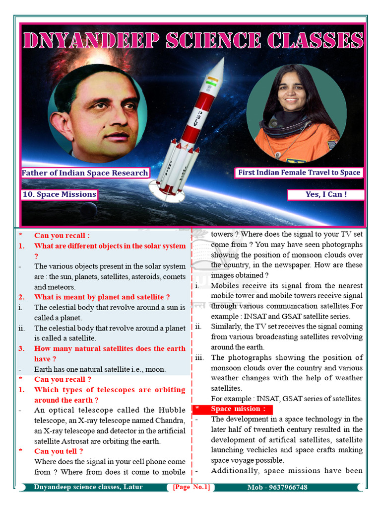 10th Part I Topic 10 Notes | PDF | Satellite | Spacecraft