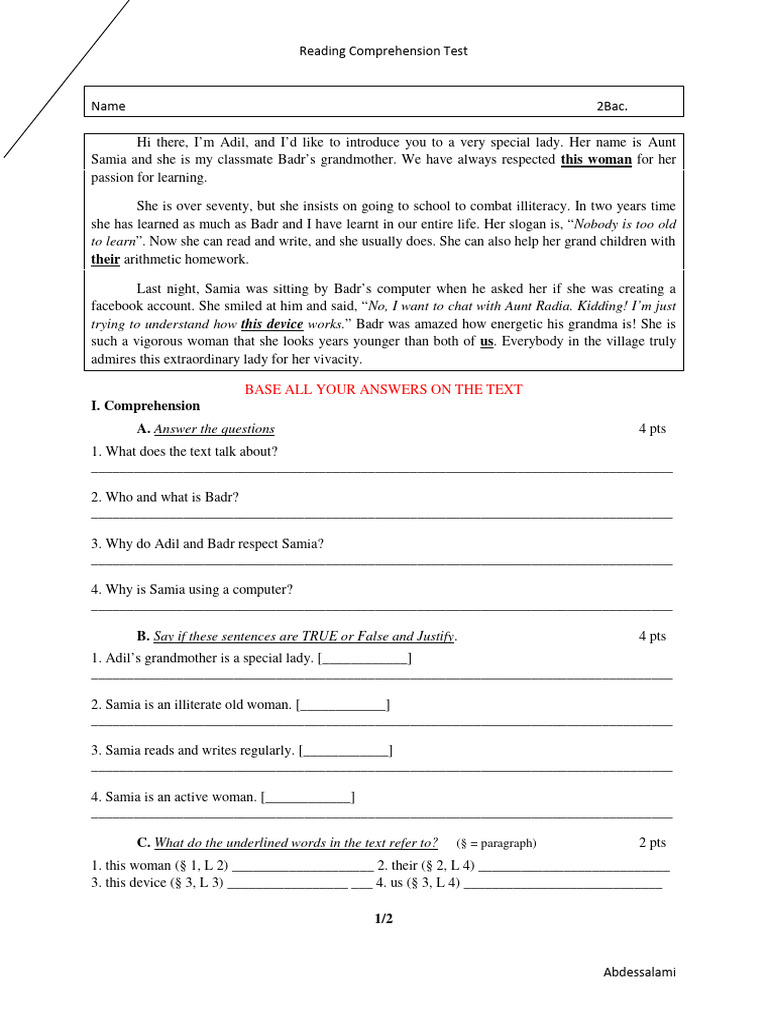 2bac Reading Test S2 22 | PDF