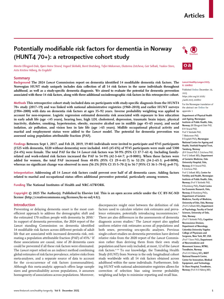 Potentially Modifiable Risk Factors For Dementia I | PDF | Dementia ...