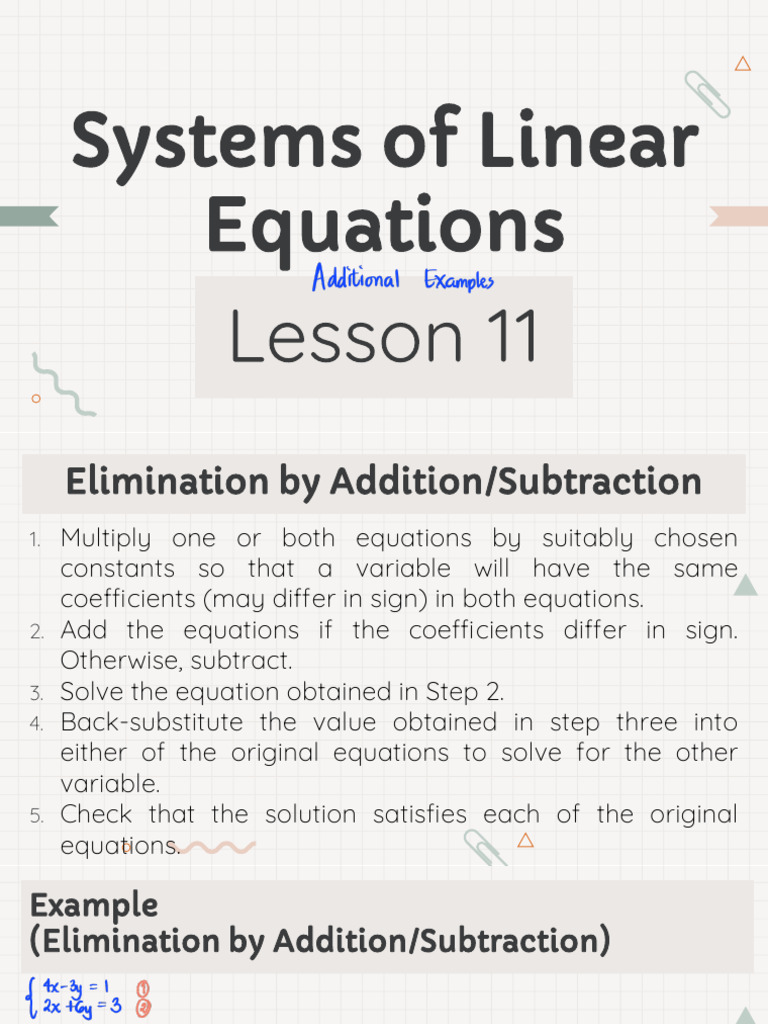 11 Systems of Linear Equations (Additional Examples) | PDF