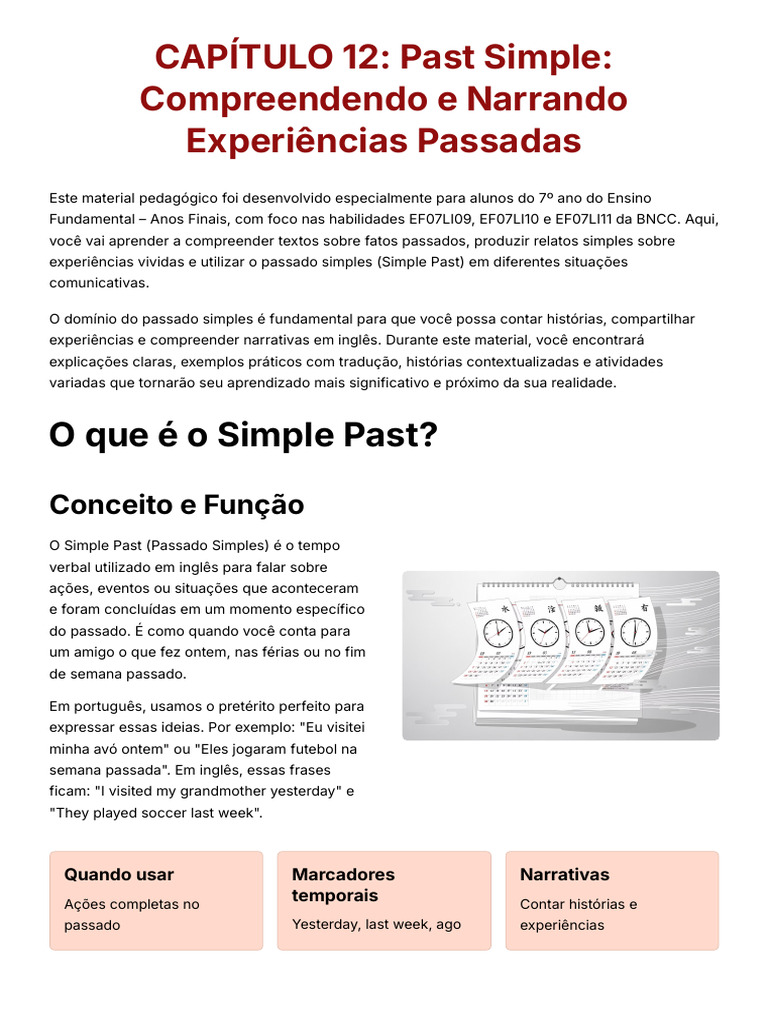 CAPITULO 12 Past Simple Compreendendo e Narrando Experiencias Passadas ...