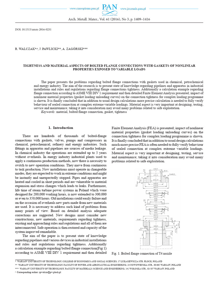 Tightness and Material Aspects of Bolted Flange Co | PDF | Welding ...