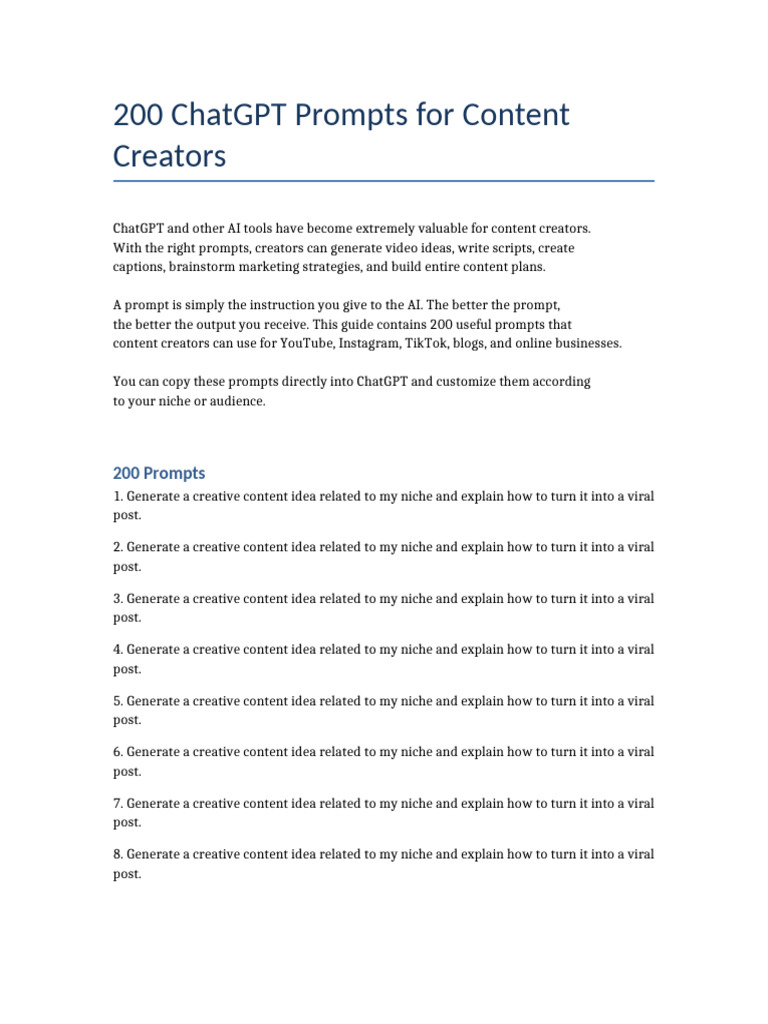 200 ChatGPT Prompts For Content Creators | PDF | Chess Openings | Chess