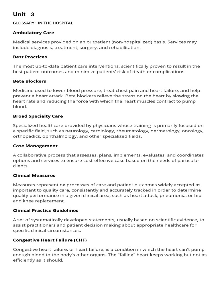 English For Health Sciences Unit 3 Vocabulary in The HOSPITAL | PDF ...