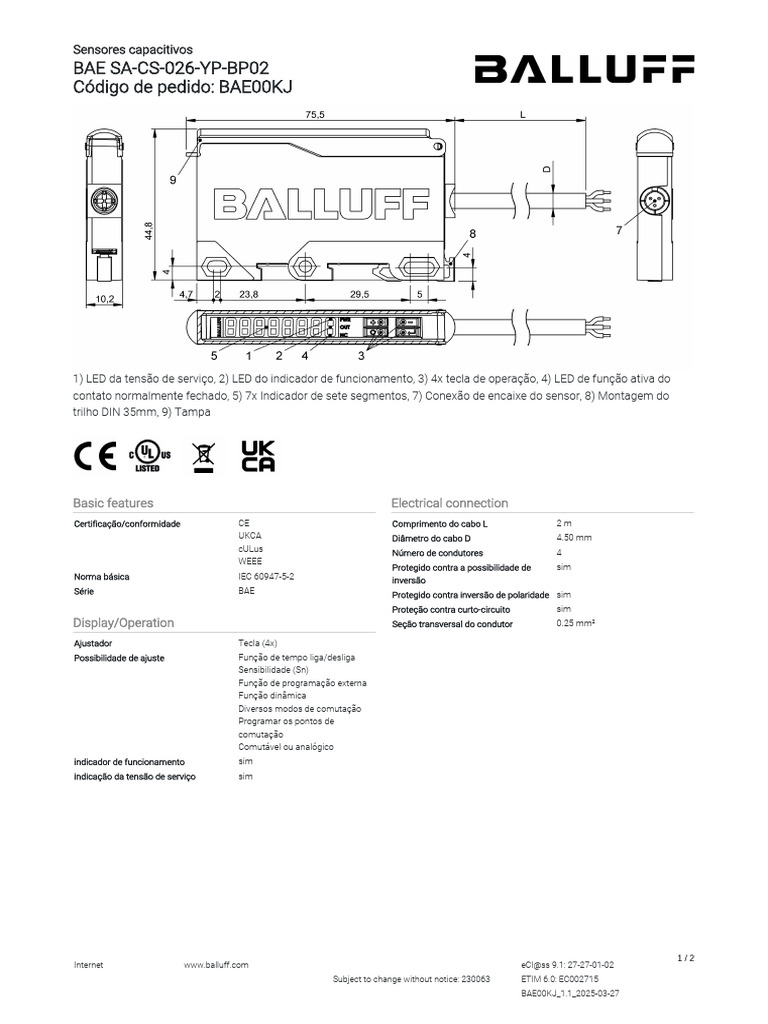 Datasheet BAE00KJ 230063 PT | PDF | Eletricidade | Engenharia Elétrica