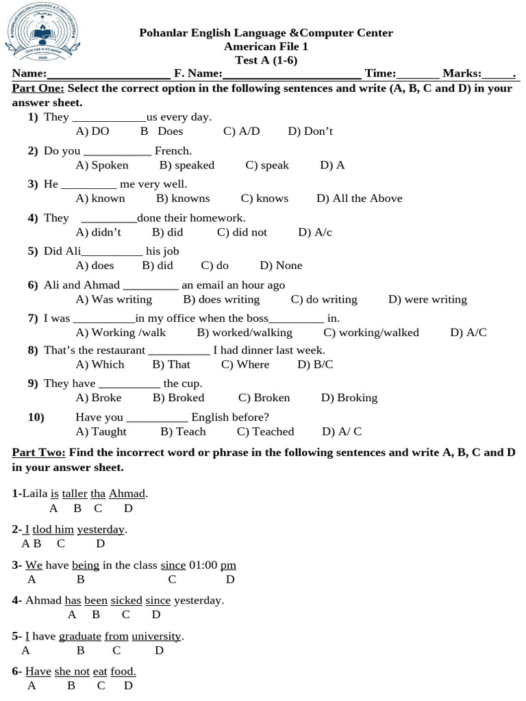 File Two First Test | PDF | Linguistics