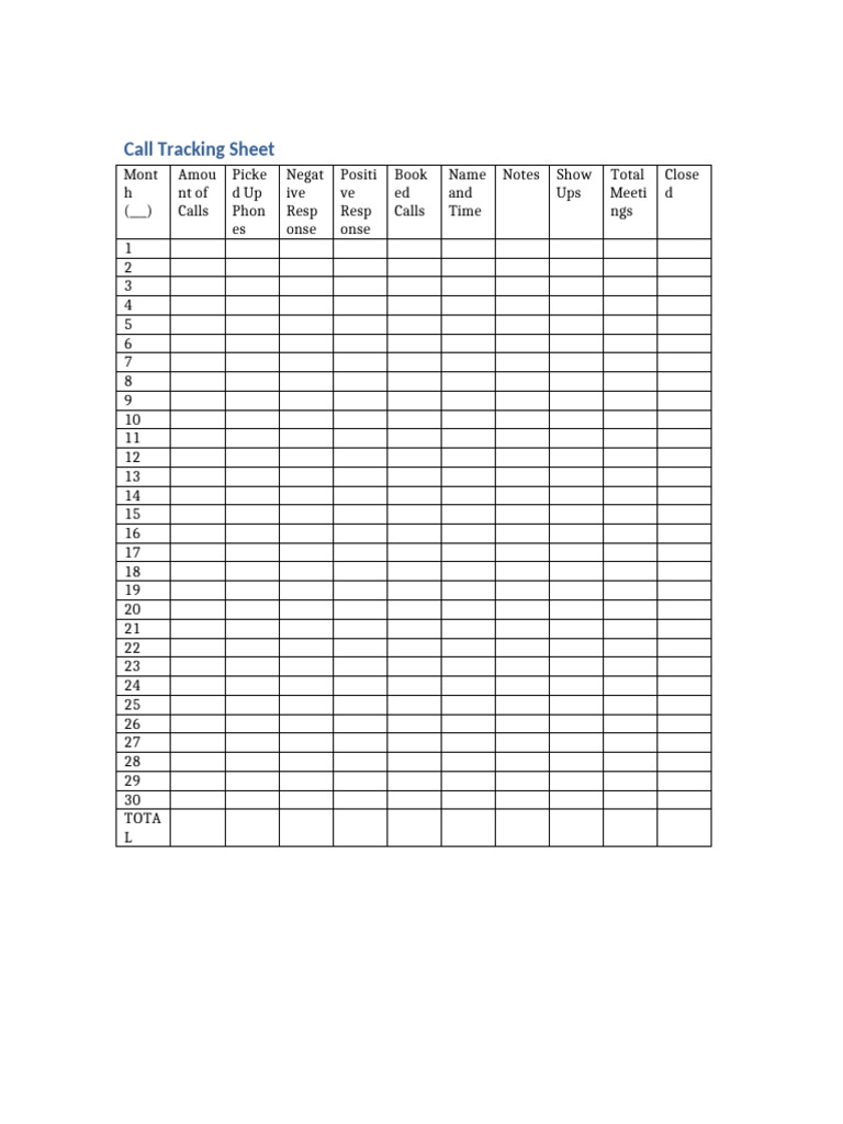 Call Tracking Sheet | PDF