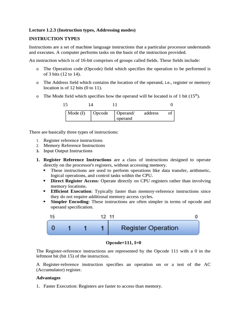 Lecture 1.2.3 (Instruction Types, Addressing Modes) | PDF | Input ...