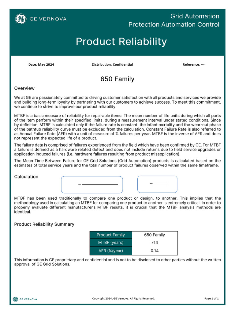 650 Family MTBF May 15, 2024 | PDF