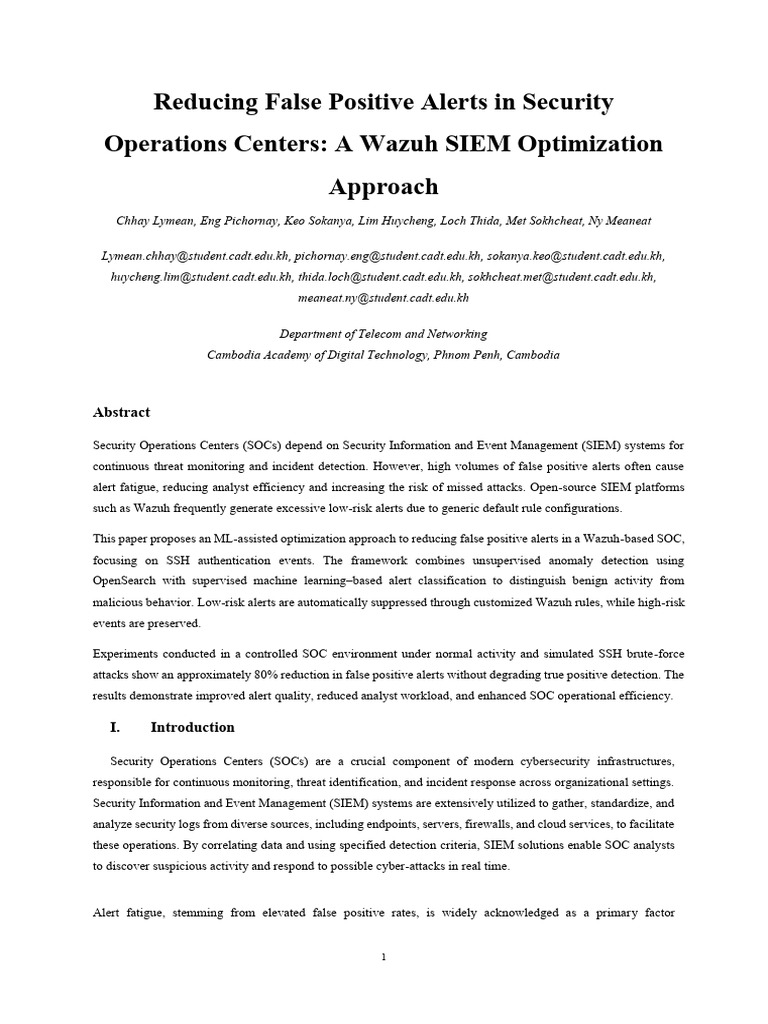 Reducing False Positive Alerts in SOC | PDF | Machine Learning | Computing