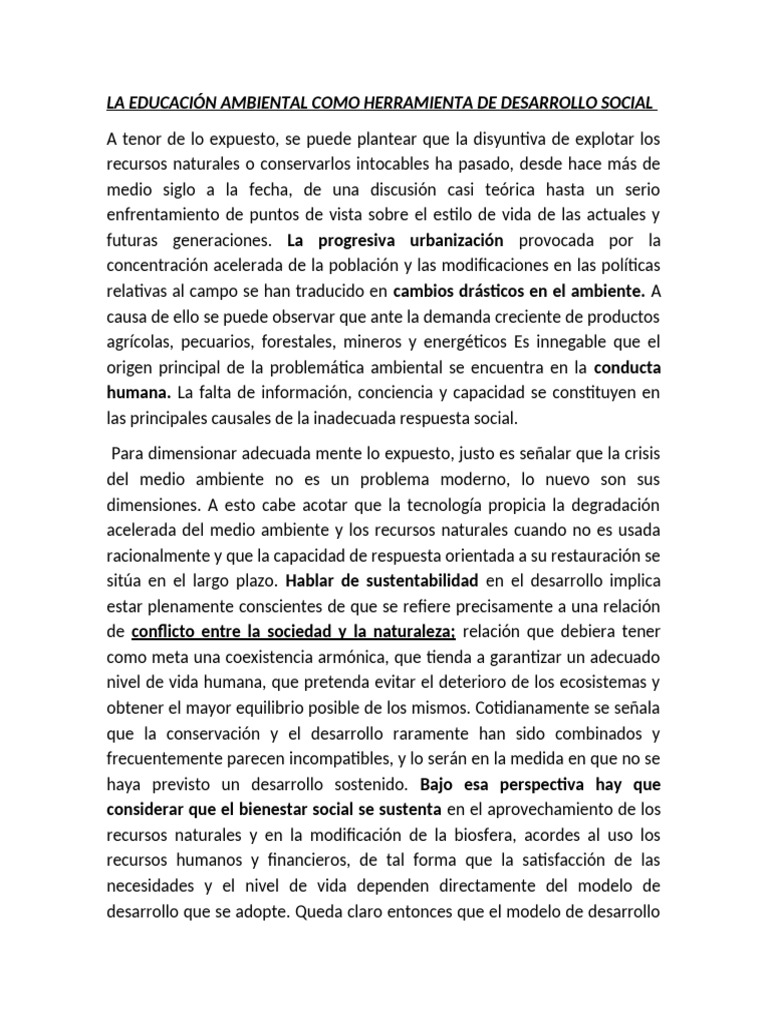 La Educación Ambiental Como Herramienta de Desarrollo Social | PDF ...