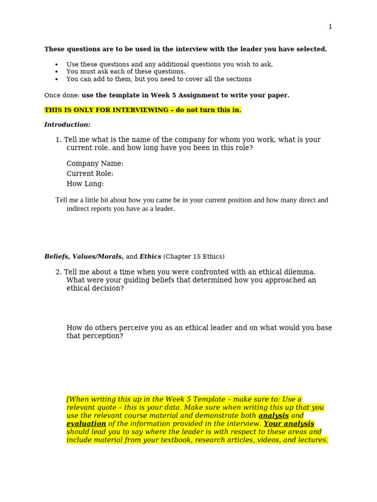 Leadership Analysis Project - Interview Questions | PDF | Leadership ...