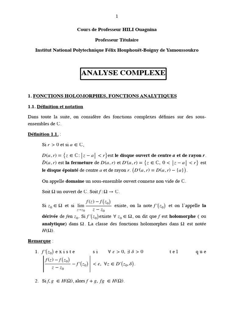 Analyse Complexe | PDF | Fonction holomorphe | Limite (mathématiques)