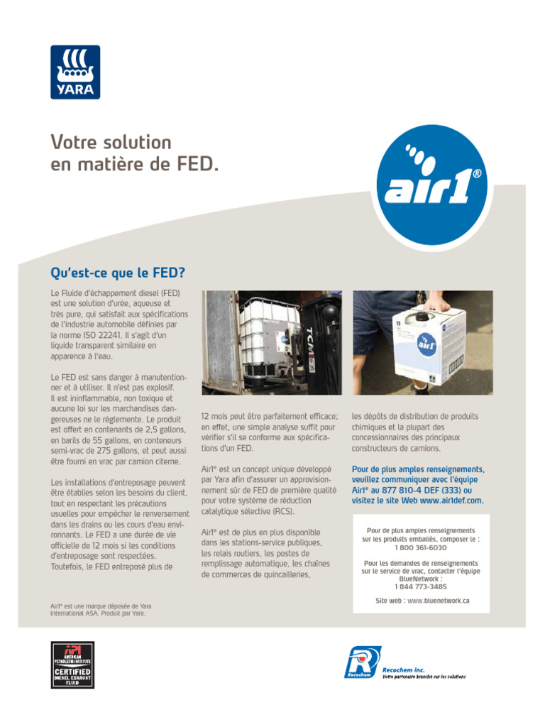 Air1 DEF Sellsheet Brochure French 2021 | PDF | Moteur diesel | Urée