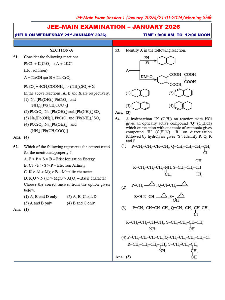 Jee Mains Che Jan Session-1 - 2026 PDF | PDF | Solubility ...