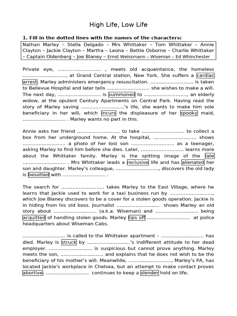 High Life Low Life SUmmary Exercise | PDF