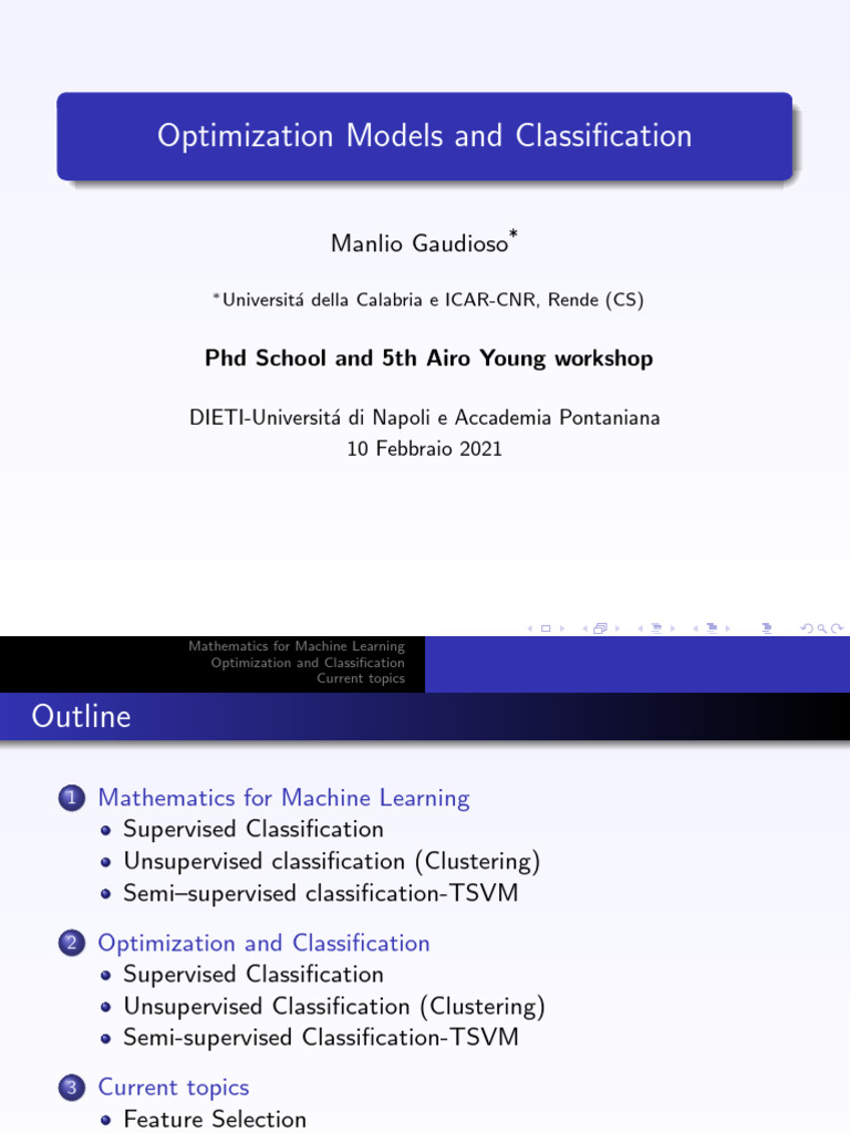 Lecture Gaudioso - Opt Models and Classification | PDF | Support Vector ...