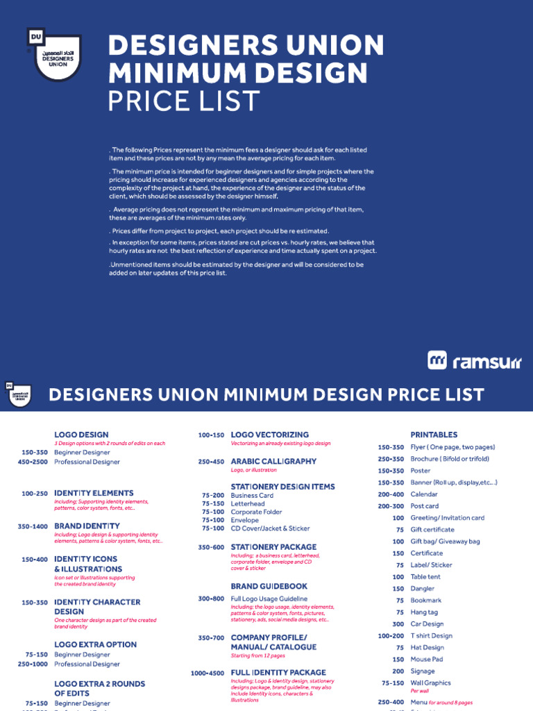 Designers Union Minimum Price List | PDF
