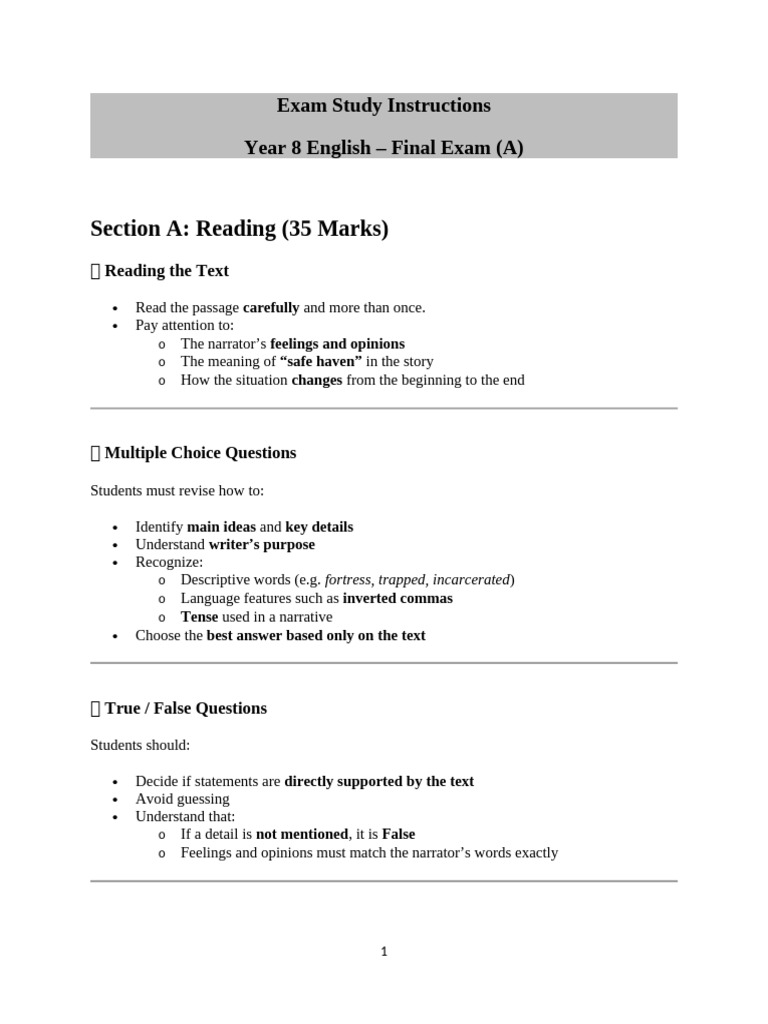 Final Exam Instructions Term 2 (A&b) | PDF | Narration | Thought