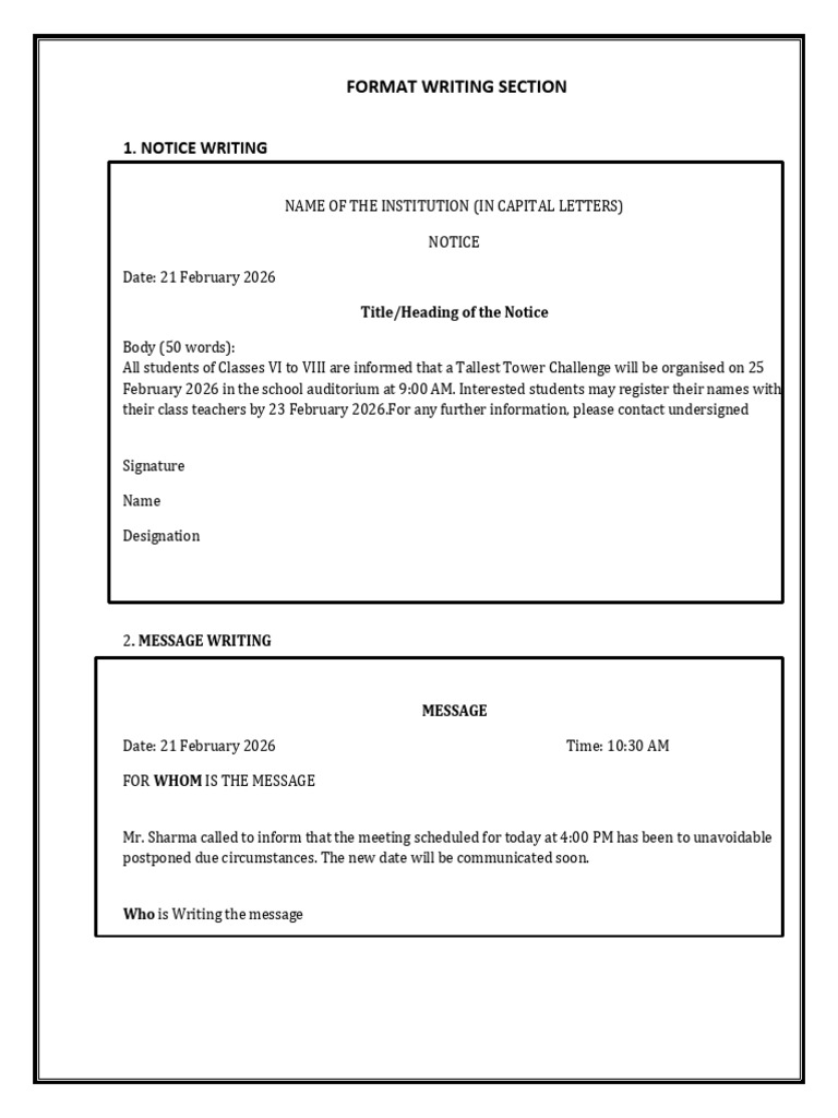Class 6 Format Writing Section-1 | PDF