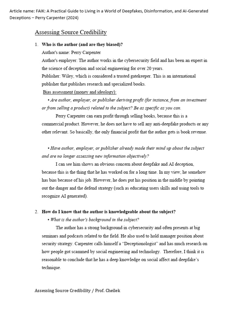 Assessing Source Credibility-short Form | PDF | Fallacy | Argument