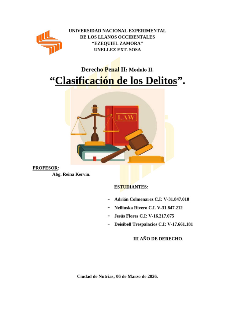 Modulo Ii Derecho Penal Clasificación Del Delito Penal | PDF | Derecho ...