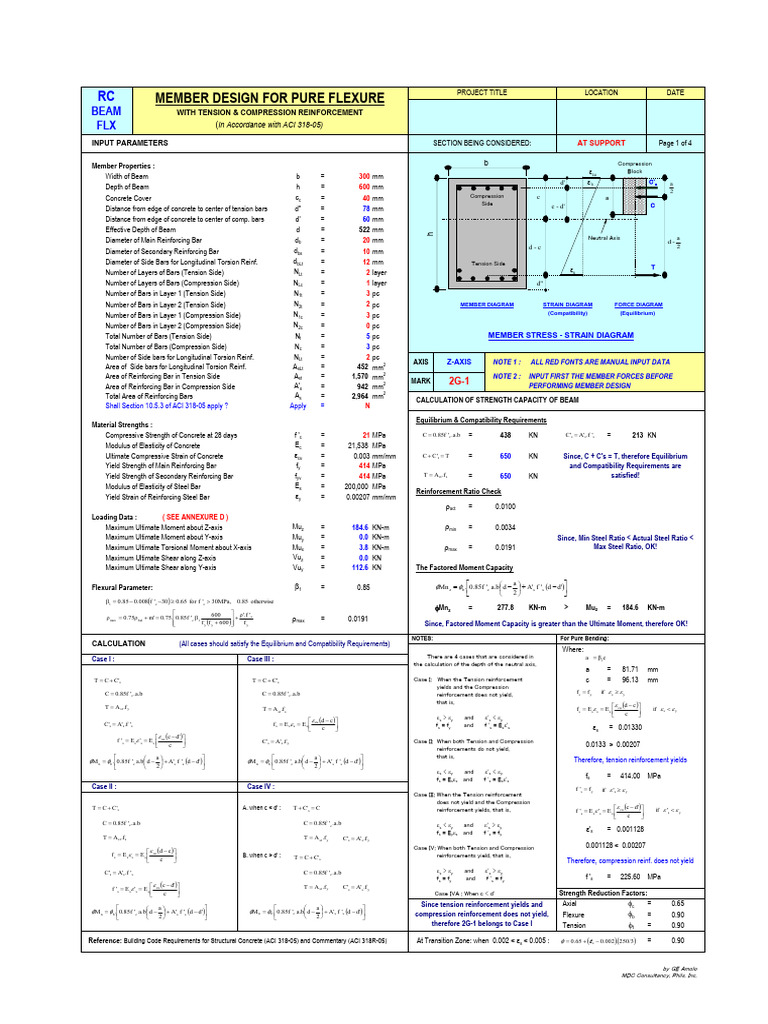 RC-Doubly Reinf Beam ACI-318-05 Rev02 | PDF | Strength Of Materials ...