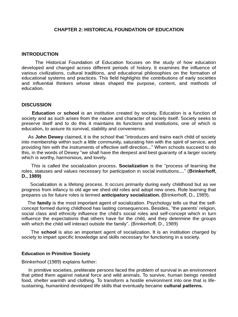 CHAPTER 2 Historical Foundation of Education | PDF | Socialization ...